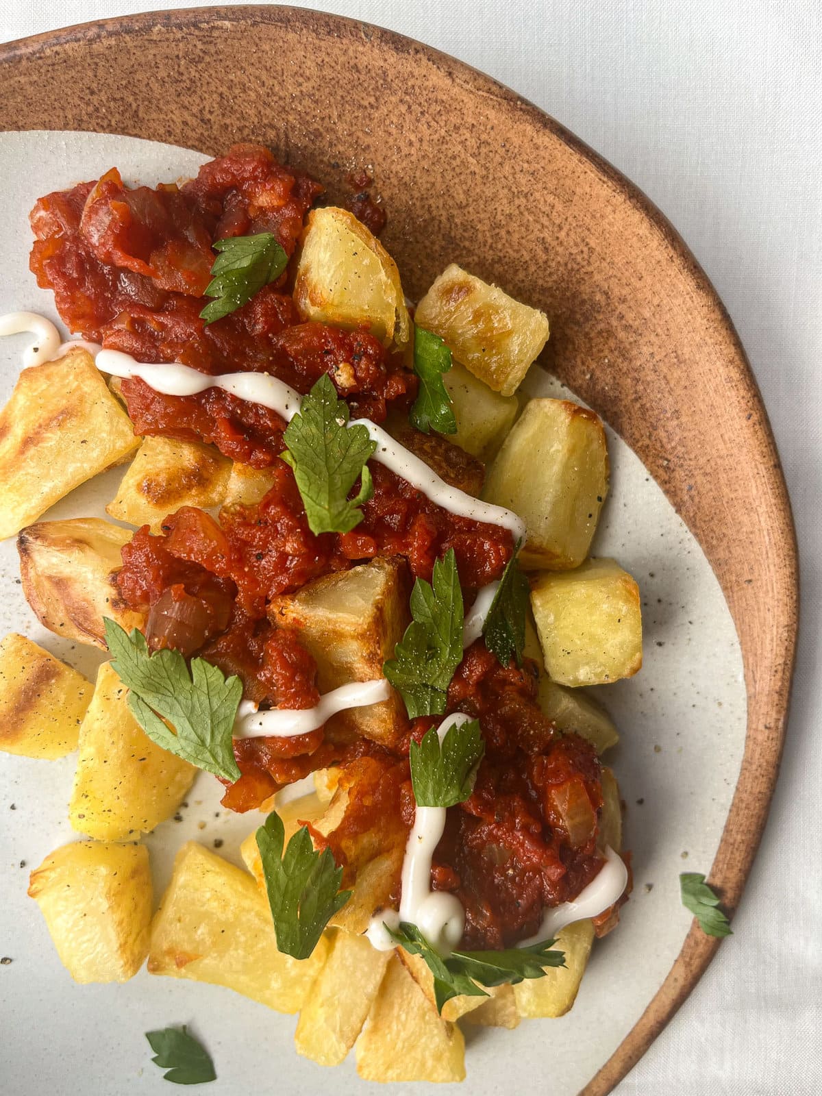 Crispy Patatas Bravas With Salsa Brava - Aveggiefeast